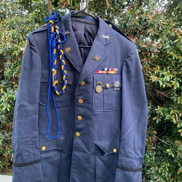 Vintage Men’s Blue Military Jacket with Pins - Picture 3 of 15